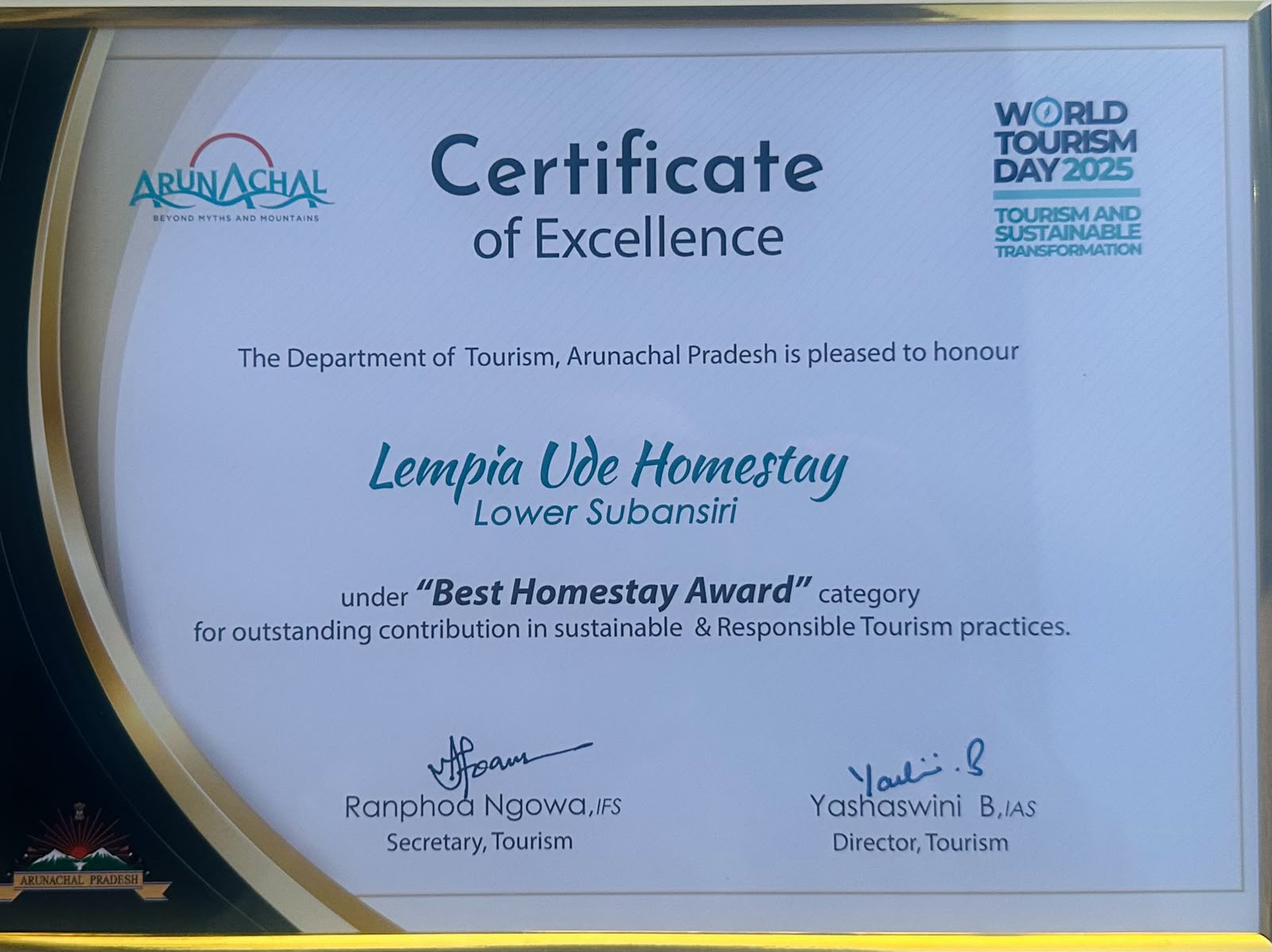 Certificate of Excellence - Best Homestay Award